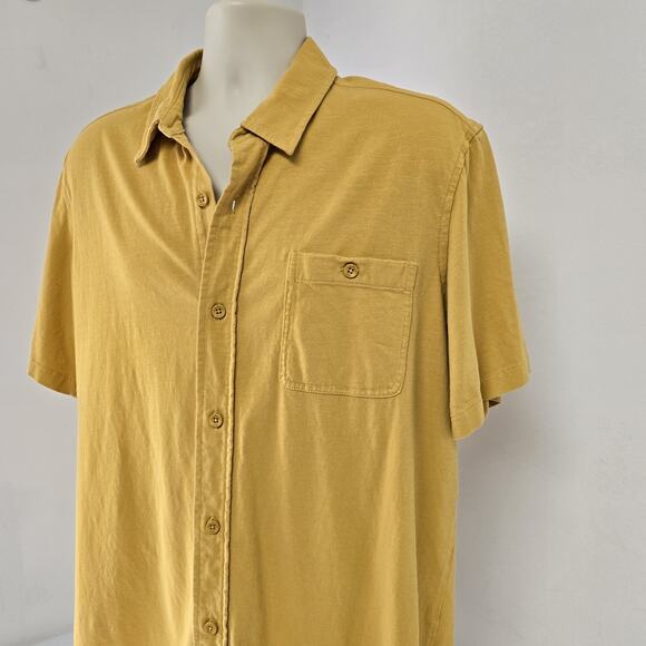 L.L. Bean Shirt Mens XL Reg Mustard Yellow Button Front Organic Cotton Knit - Picture 2 of 9